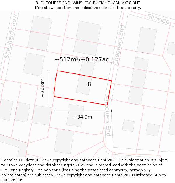 8, CHEQUERS END, WINSLOW, BUCKINGHAM, MK18 3HT: Plot and title map