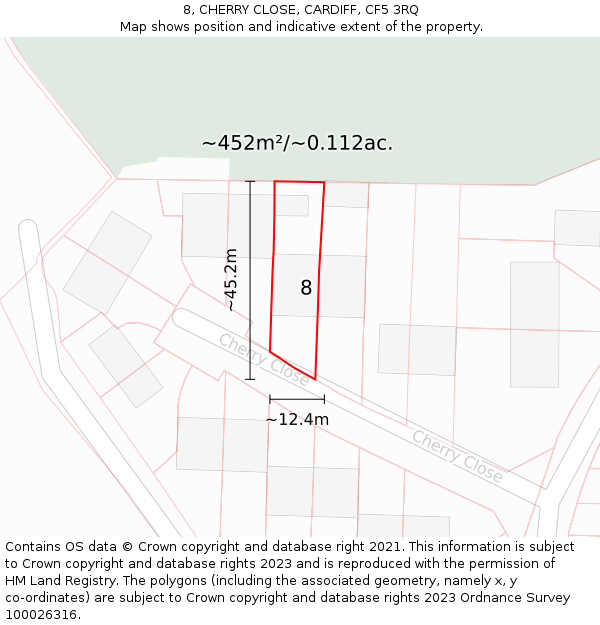 8, CHERRY CLOSE, CARDIFF, CF5 3RQ: Plot and title map