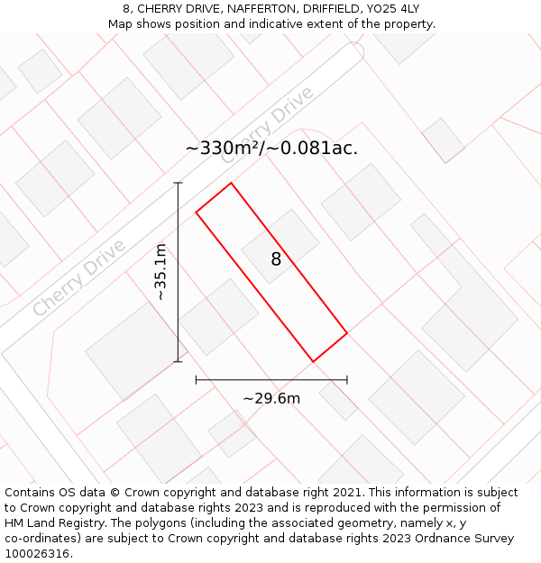 8, CHERRY DRIVE, NAFFERTON, DRIFFIELD, YO25 4LY: Plot and title map