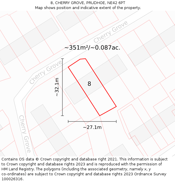 8, CHERRY GROVE, PRUDHOE, NE42 6PT: Plot and title map
