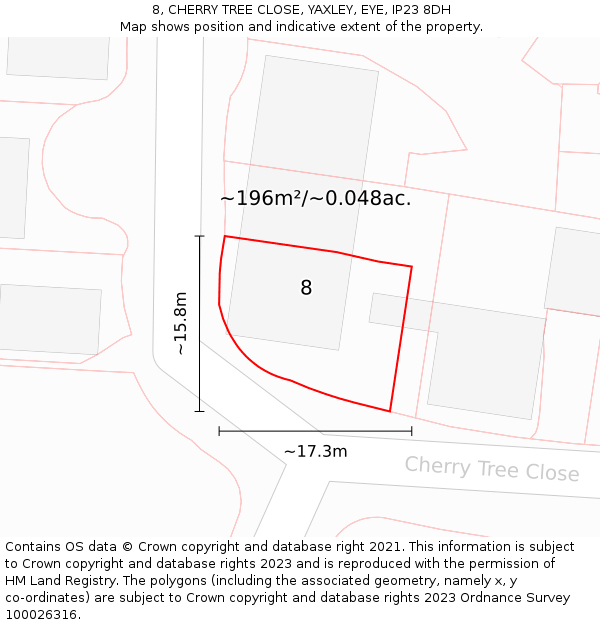 8, CHERRY TREE CLOSE, YAXLEY, EYE, IP23 8DH: Plot and title map
