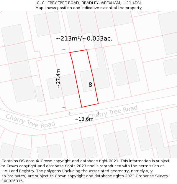 8, CHERRY TREE ROAD, BRADLEY, WREXHAM, LL11 4DN: Plot and title map