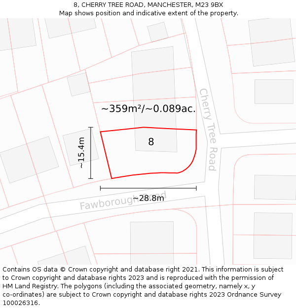 8, CHERRY TREE ROAD, MANCHESTER, M23 9BX: Plot and title map