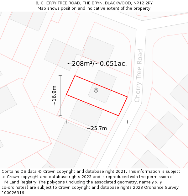 8, CHERRY TREE ROAD, THE BRYN, BLACKWOOD, NP12 2PY: Plot and title map