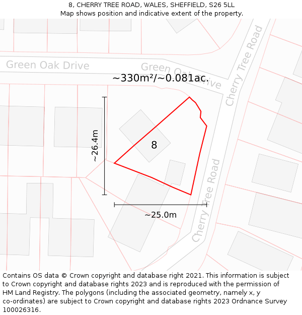 8, CHERRY TREE ROAD, WALES, SHEFFIELD, S26 5LL: Plot and title map