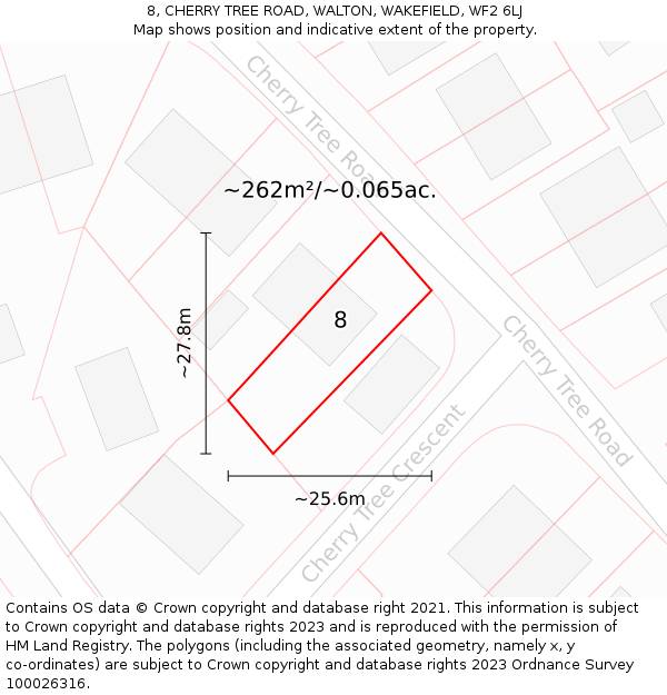 8, CHERRY TREE ROAD, WALTON, WAKEFIELD, WF2 6LJ: Plot and title map