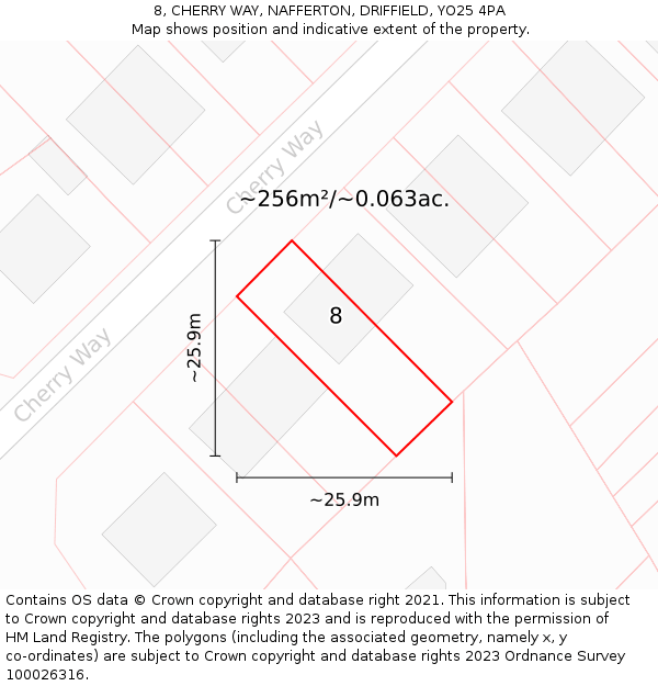 8, CHERRY WAY, NAFFERTON, DRIFFIELD, YO25 4PA: Plot and title map