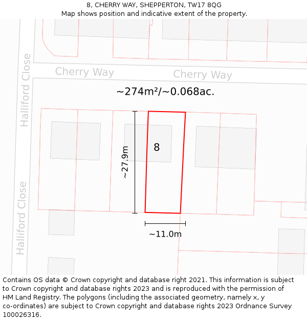 8, CHERRY WAY, SHEPPERTON, TW17 8QG: Plot and title map