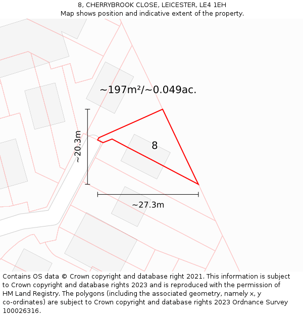8, CHERRYBROOK CLOSE, LEICESTER, LE4 1EH: Plot and title map