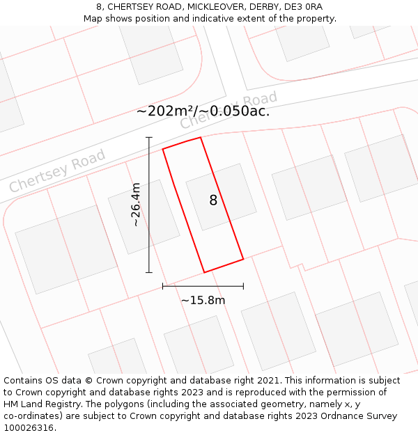 8, CHERTSEY ROAD, MICKLEOVER, DERBY, DE3 0RA: Plot and title map