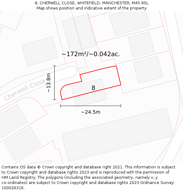 8, CHERWELL CLOSE, WHITEFIELD, MANCHESTER, M45 8SL: Plot and title map