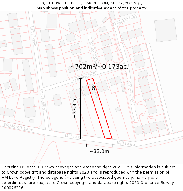 8, CHERWELL CROFT, HAMBLETON, SELBY, YO8 9QQ: Plot and title map