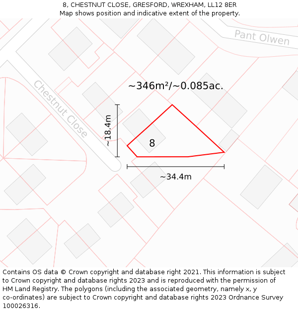 8, CHESTNUT CLOSE, GRESFORD, WREXHAM, LL12 8ER: Plot and title map