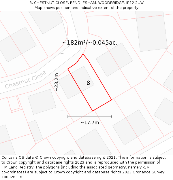 8, CHESTNUT CLOSE, RENDLESHAM, WOODBRIDGE, IP12 2UW: Plot and title map