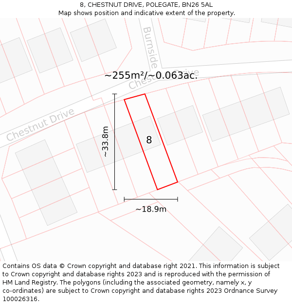 8, CHESTNUT DRIVE, POLEGATE, BN26 5AL: Plot and title map