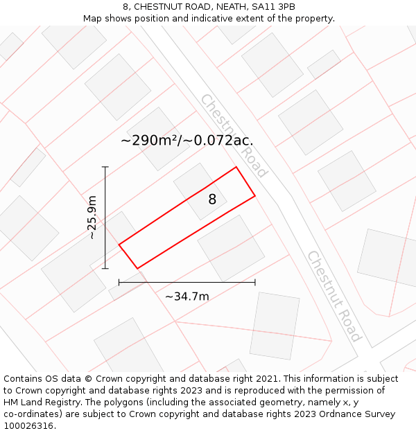 8, CHESTNUT ROAD, NEATH, SA11 3PB: Plot and title map