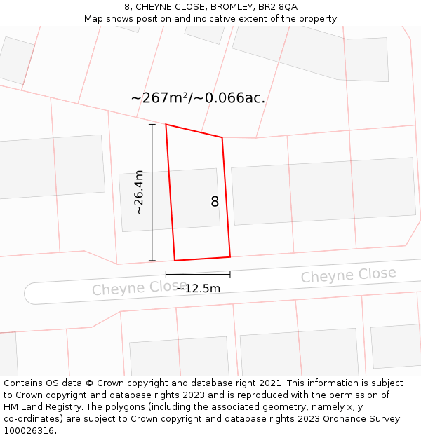 8, CHEYNE CLOSE, BROMLEY, BR2 8QA: Plot and title map