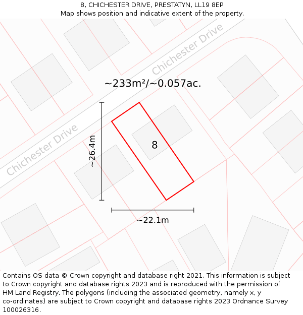 8, CHICHESTER DRIVE, PRESTATYN, LL19 8EP: Plot and title map