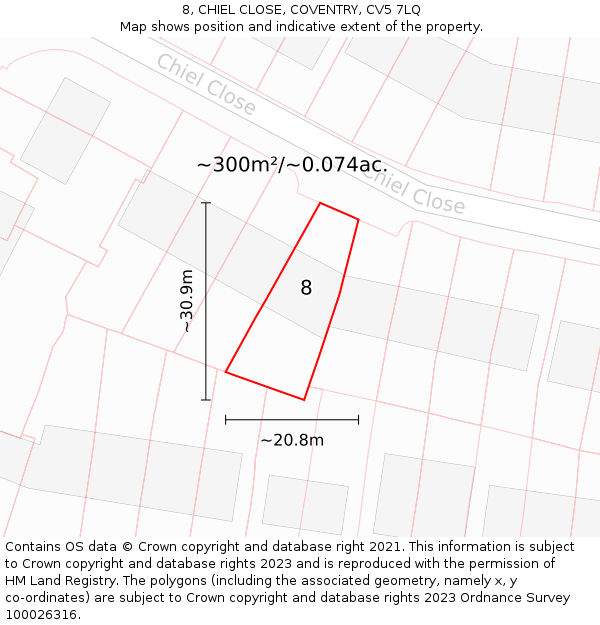8, CHIEL CLOSE, COVENTRY, CV5 7LQ: Plot and title map