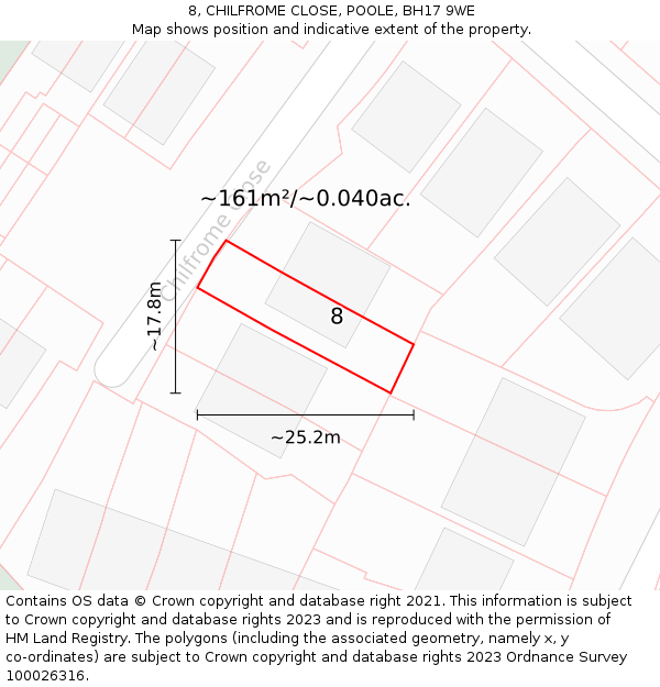 8, CHILFROME CLOSE, POOLE, BH17 9WE: Plot and title map