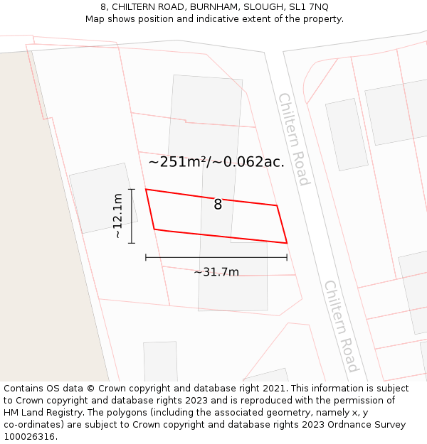 8, CHILTERN ROAD, BURNHAM, SLOUGH, SL1 7NQ: Plot and title map