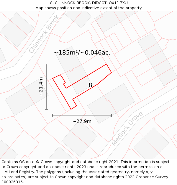 8, CHINNOCK BROOK, DIDCOT, OX11 7XU: Plot and title map