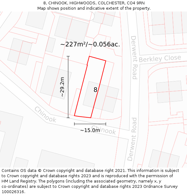 8, CHINOOK, HIGHWOODS, COLCHESTER, CO4 9RN: Plot and title map