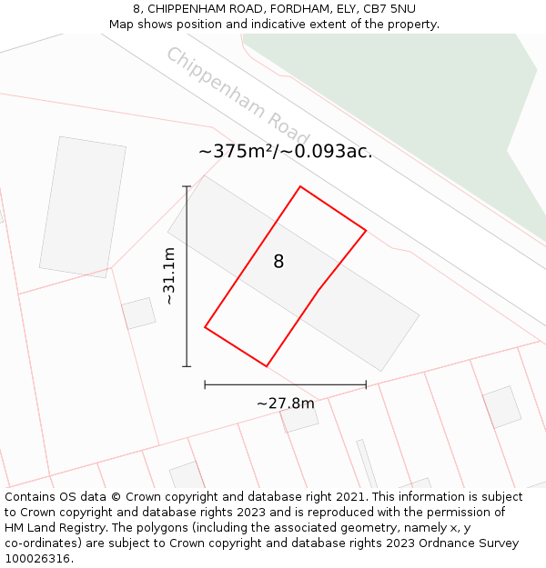 8, CHIPPENHAM ROAD, FORDHAM, ELY, CB7 5NU: Plot and title map