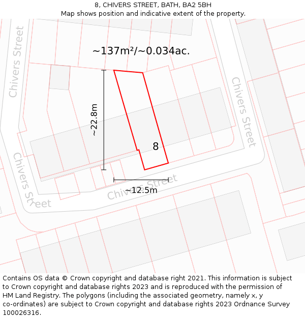 8, CHIVERS STREET, BATH, BA2 5BH: Plot and title map
