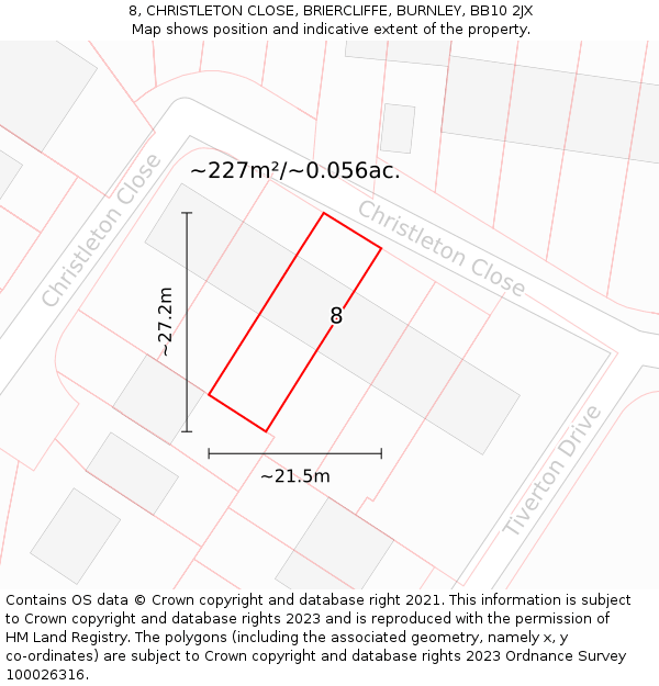8, CHRISTLETON CLOSE, BRIERCLIFFE, BURNLEY, BB10 2JX: Plot and title map