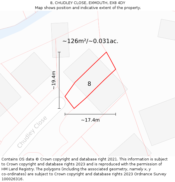 8, CHUDLEY CLOSE, EXMOUTH, EX8 4DY: Plot and title map