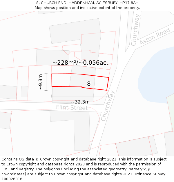 8, CHURCH END, HADDENHAM, AYLESBURY, HP17 8AH: Plot and title map