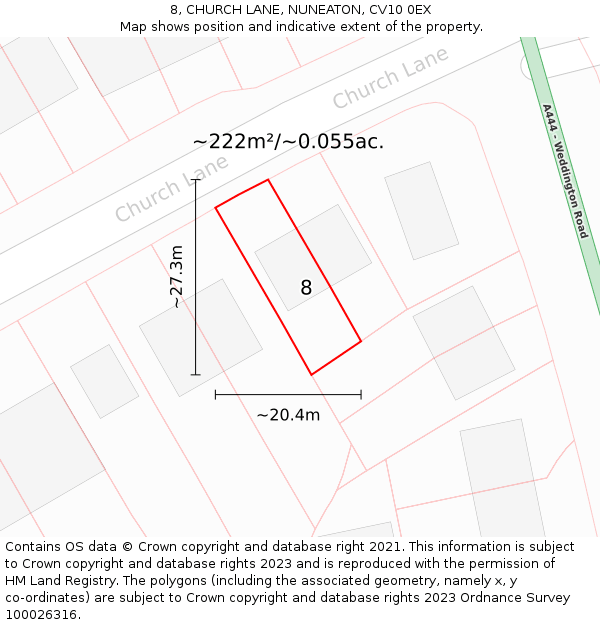 8, CHURCH LANE, NUNEATON, CV10 0EX: Plot and title map