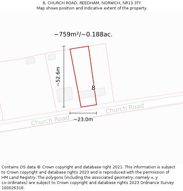8, CHURCH ROAD, REEDHAM, NORWICH, NR13 3TY: Plot and title map
