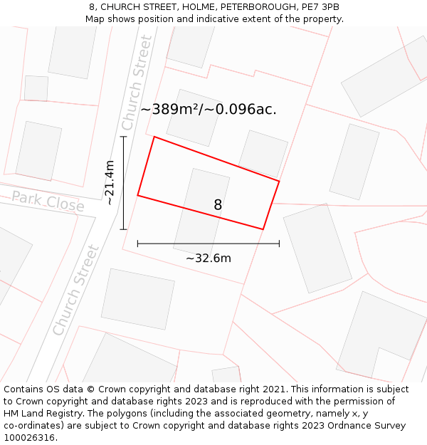 8, CHURCH STREET, HOLME, PETERBOROUGH, PE7 3PB: Plot and title map