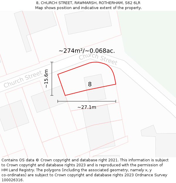 8, CHURCH STREET, RAWMARSH, ROTHERHAM, S62 6LR: Plot and title map