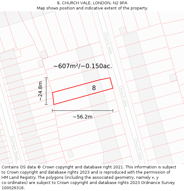 8, CHURCH VALE, LONDON, N2 9PA: Plot and title map