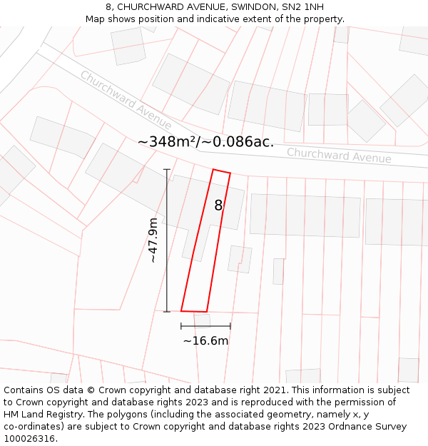 8, CHURCHWARD AVENUE, SWINDON, SN2 1NH: Plot and title map