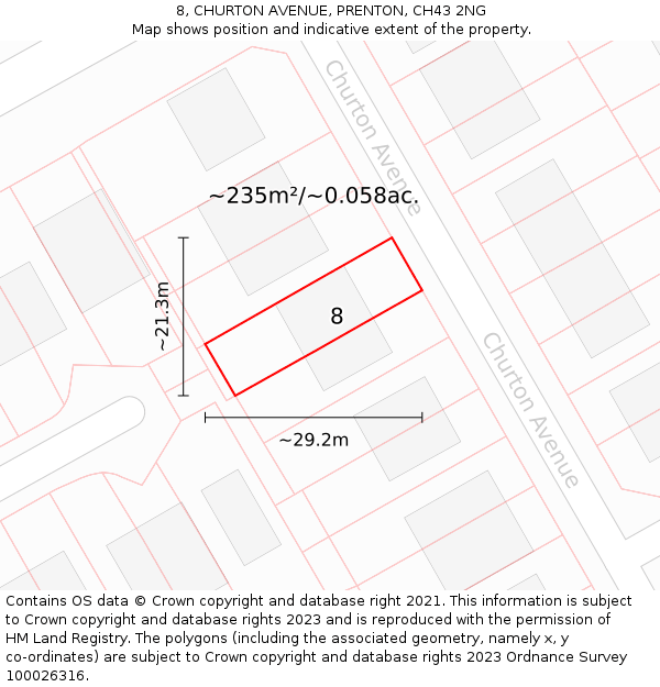 8, CHURTON AVENUE, PRENTON, CH43 2NG: Plot and title map