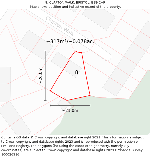 8, CLAPTON WALK, BRISTOL, BS9 2HR: Plot and title map