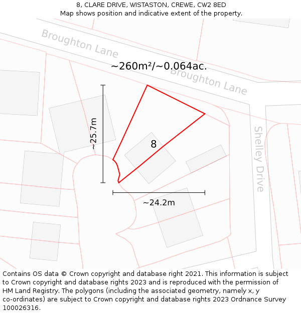 8, CLARE DRIVE, WISTASTON, CREWE, CW2 8ED: Plot and title map