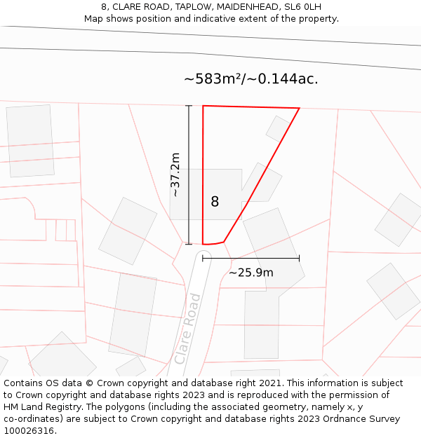 8, CLARE ROAD, TAPLOW, MAIDENHEAD, SL6 0LH: Plot and title map