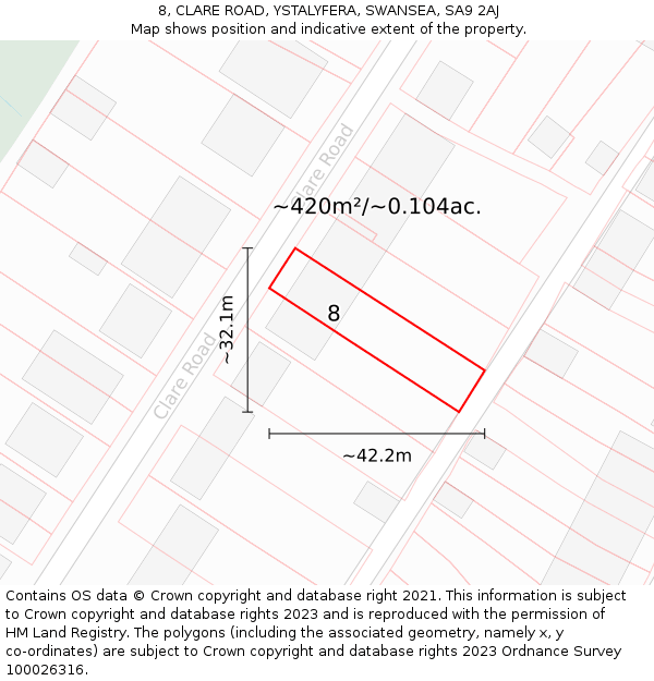 8, CLARE ROAD, YSTALYFERA, SWANSEA, SA9 2AJ: Plot and title map