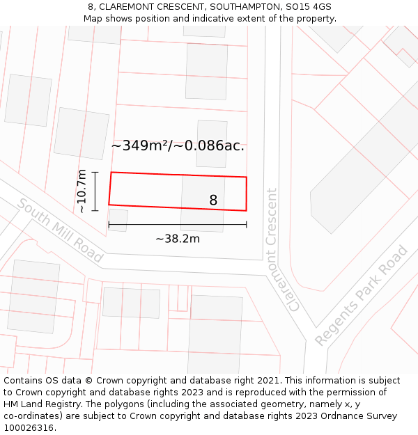 8, CLAREMONT CRESCENT, SOUTHAMPTON, SO15 4GS: Plot and title map