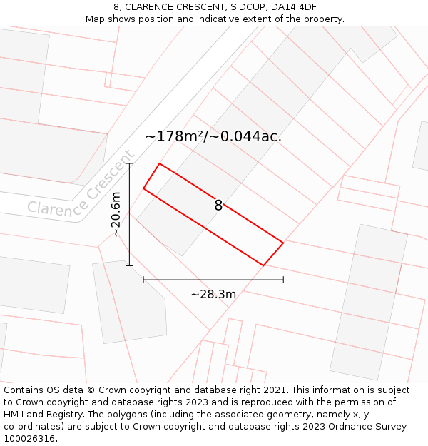 8, CLARENCE CRESCENT, SIDCUP, DA14 4DF: Plot and title map