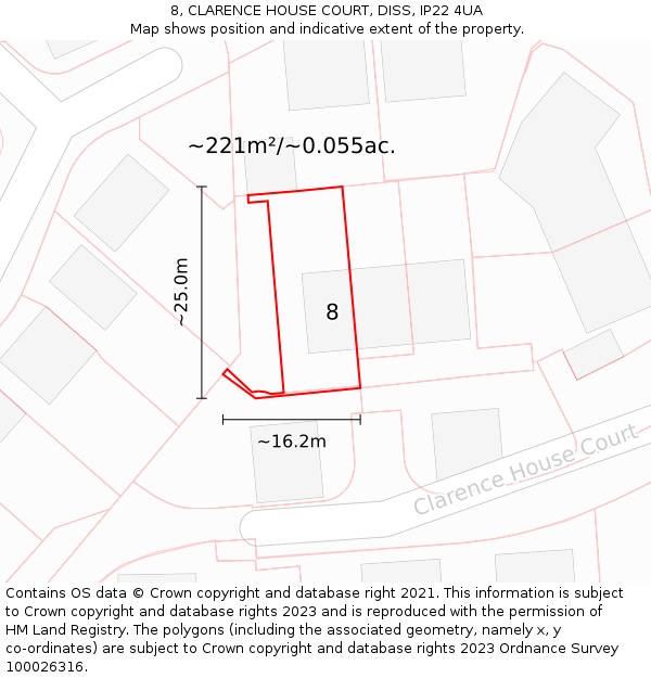 8, CLARENCE HOUSE COURT, DISS, IP22 4UA: Plot and title map