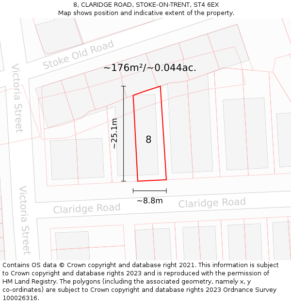 8, CLARIDGE ROAD, STOKE-ON-TRENT, ST4 6EX: Plot and title map