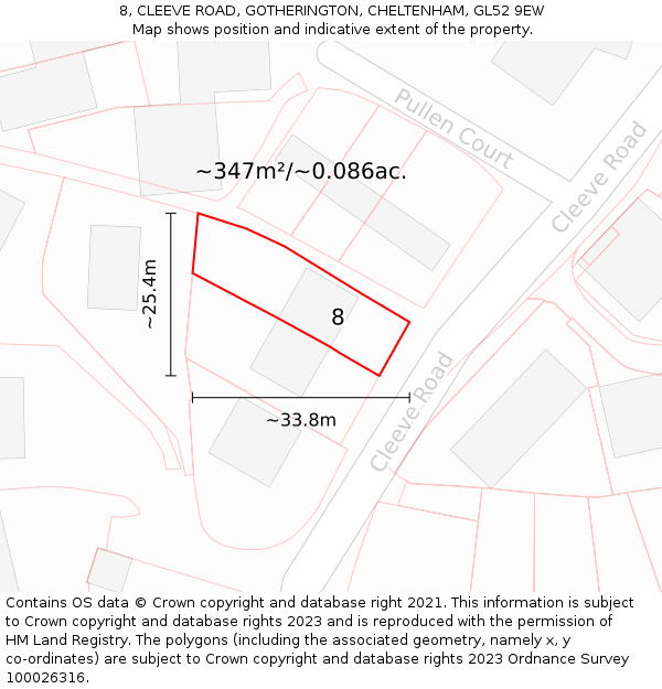 8, CLEEVE ROAD, GOTHERINGTON, CHELTENHAM, GL52 9EW: Plot and title map