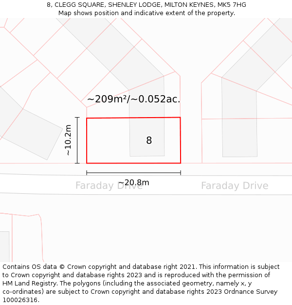 8, CLEGG SQUARE, SHENLEY LODGE, MILTON KEYNES, MK5 7HG: Plot and title map