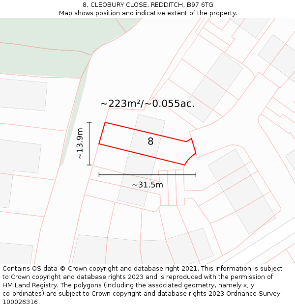8, CLEOBURY CLOSE, REDDITCH, B97 6TG: Plot and title map